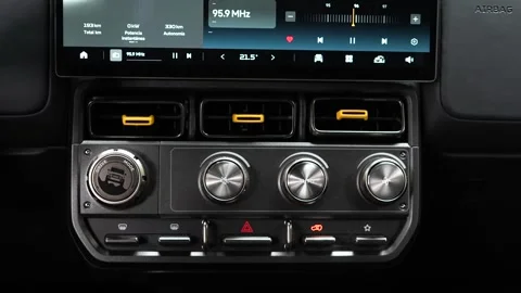 Electric vehicle digital screen and touchscreen interface inside futuristic Stock Footage 336413697