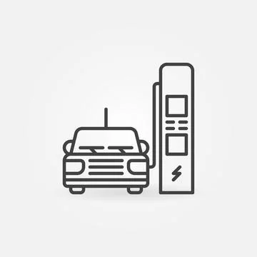 Electric Vehicle EV Charging vector concept linear icon Stock Illustration