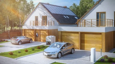 Electric vehicle of the future using smart electric car charging station at home Stock Footage 121586646