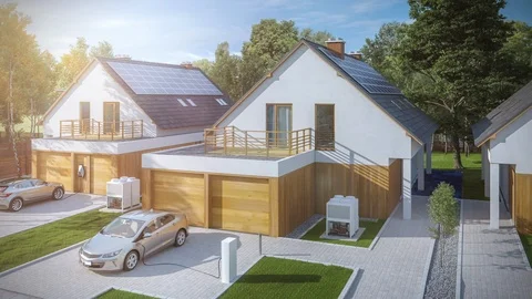 Electric vehicle of the future using smart electric car charging station at home Stock Footage 121586680