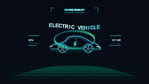Electric vehicle hud interface with dynamic power and charging data visuali.. Stockbeeldmateriaal 347147197