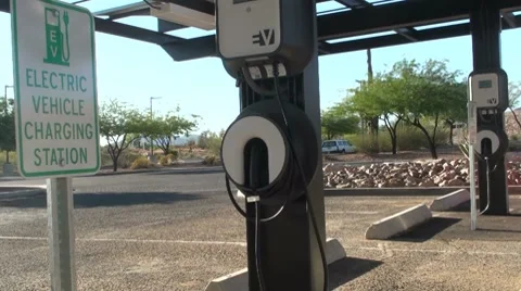 Electric Vehicle Public Charging Station Stock Footage