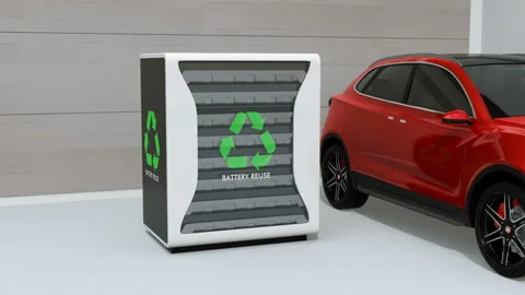 Electric vehicle recharging in garage Stock Footage