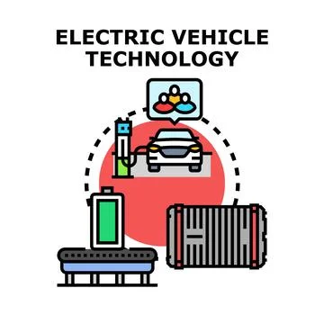 Electric vehicle technology system depicting charging process Stock Illustration
