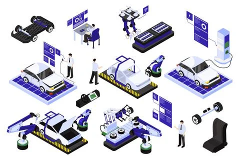 Electric Vehicles Isometric Elements Stock Illustration