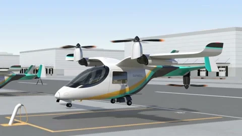 Electric VTOL drone prepare for taking off Stock Footage 221373058