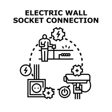 Electric wall socket connection power system installation Illustrazione stock