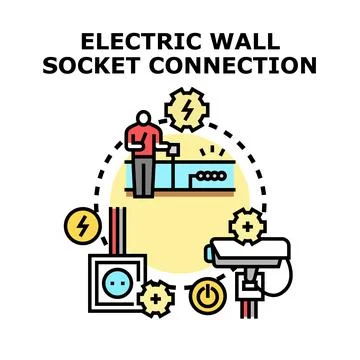 Electric wall socket connection power system installation Illustrazione stock