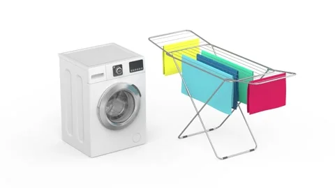 Electric washing machine and clothes drying rack Stock Footage 337137655