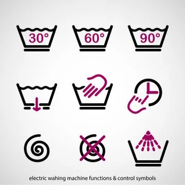 Electric washing machine functions &amp; control symbols Stock Illustration