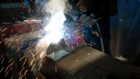 Electric welding in the enterprise. Close up Stock Footage 115988529