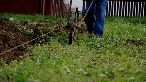 Electric winch and hand plow for plowing Stock Footage 70054736