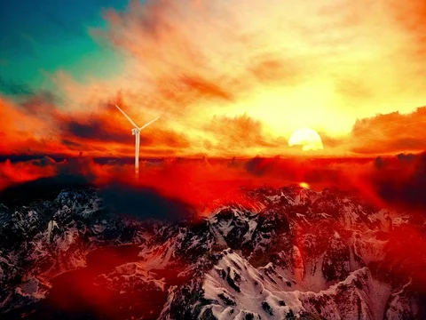 Electric Wind Mill on the Mountain Stock Footage 84673724