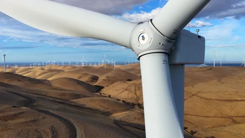 Electric Wind Turbine Close Up Flyby At Sunset Stock Footage 344791335