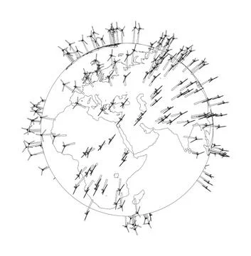 Electric wind turbines on Earth. Vector Stock Illustration