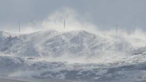 Electric Windmil on winter storm Stock Footage 256985261