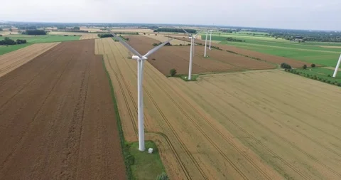 Electric Windmills in germany, drone flight Stock Footage 242409652