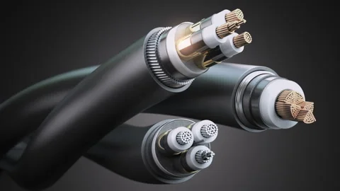 Electric wire cable structure. Various armored copper  electric cable Stock Footage 291449733