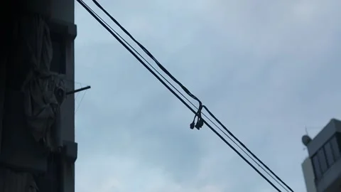 Electric wire hung between buildings Stock Footage 309145866