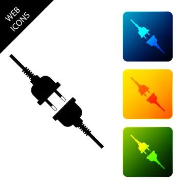 Electric wire plug and socket icon isolated. Set icons colorful square buttons イラスト素材