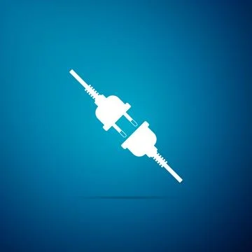 Electric wire plug and socket icon isolated on blue background. Flat design.. Illustrazione stock