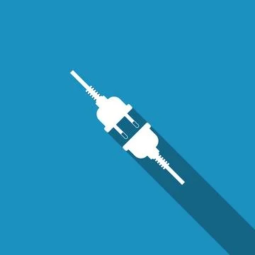 Electric wire plug and socket icon isolated with long shadow. Flat design. .. イラスト素材