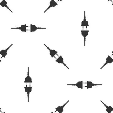 Electric wire plug and socket icon seamless pattern on white background. Fl.. Stock Illustration