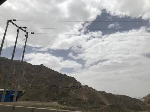 The electric wire with pole view in the mountain area Foto stock
