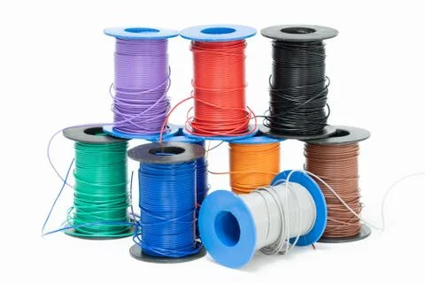 Electric Wires / Cables. Multicolored computer cable isolated on white backgr Stock Photos