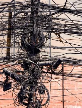 Electric wires on a post 스톡 사진
