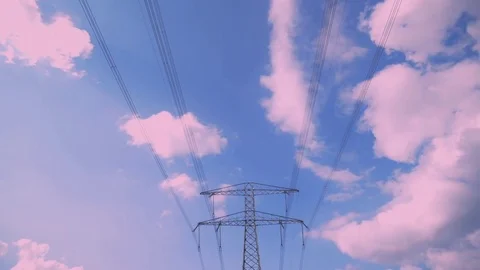 Electric wires, Time lapse, clouds Stock Footage 75825389