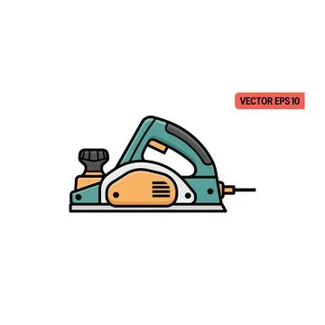 Electric wood hand planer tool vector icon illustration 库存插图
