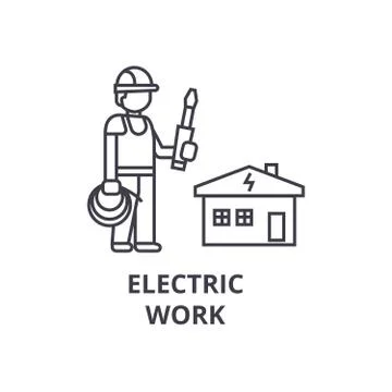 Electric work vector line icon, sign, illustration on background, editable Stock Illustration