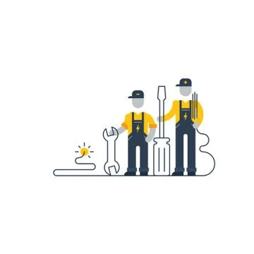 Electric workers with tools, internet support Stock Illustration