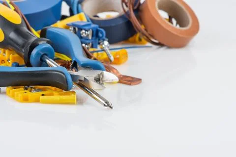 Electrical accessories and hand tools Stock Photos