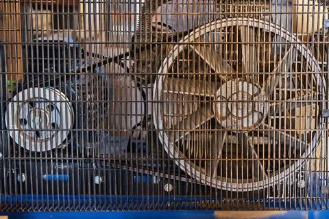 Electrical air compressor in workshop closeup view Stock Photos