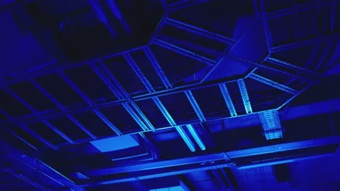 Electrical and air ventilation system communications with cables and metal pipes Stock Footage 199044265