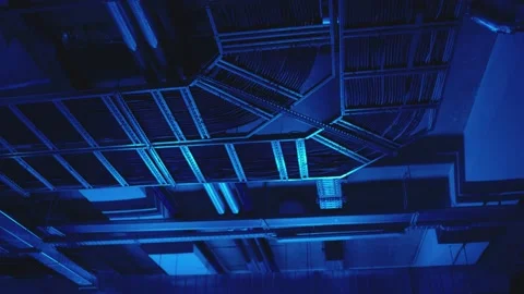 Electrical and air ventilation system communications with cables and metal pipes Stock Footage 199045078