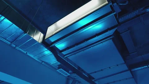 Electrical and air ventilation system communications with cables and metal pipes Stock Footage 199053559