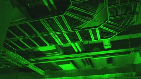 Electrical and air ventilation system communications with cables and metal pipes Stock Footage 199054504