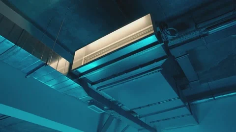 Electrical and air ventilation system communications with cables and metal pipes Stock Footage 199056108