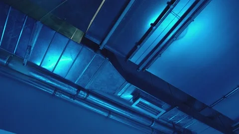 Electrical and air ventilation system communications with cables and metal pipes Stock Footage 199061118