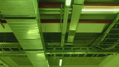 Electrical and air ventilation system communications with cables and metal pipes Stock Footage 199061153