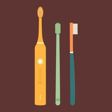 Electrical and manual toothbrush. Teeth health isolated vector flat illustration Stock Illustration