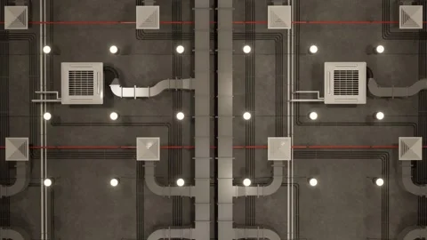 Electrical and ventilation systems. Сommunications under the ceiling Stock Footage 292237401