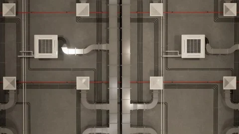 Electrical and ventilation systems. Сommunications under the ceiling Stock Footage 292237600