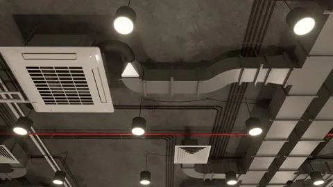 Electrical and ventilation systems. Сommunications under the ceiling Stock Footage 292237718
