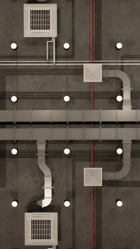 Electrical and ventilation systems. Сommunications under the ceiling Stock Footage 292238674