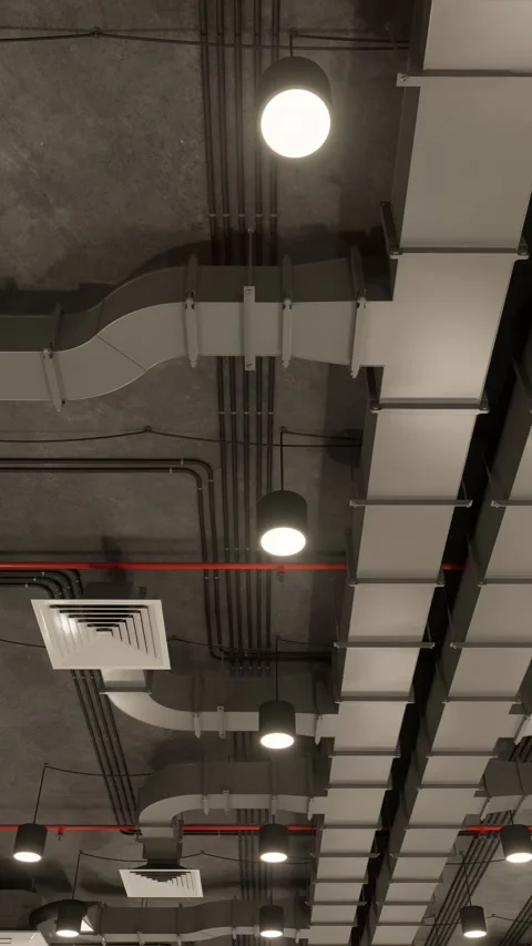 Electrical and ventilation systems. Сommunications under the ceiling Stock Footage 292239314