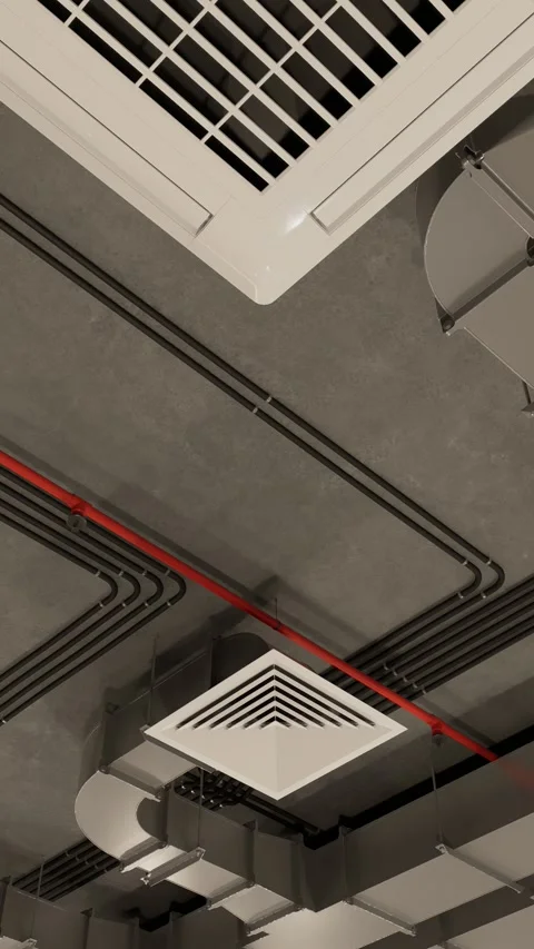 Electrical and ventilation systems. Сommunications under the ceiling Stock Footage 292240639